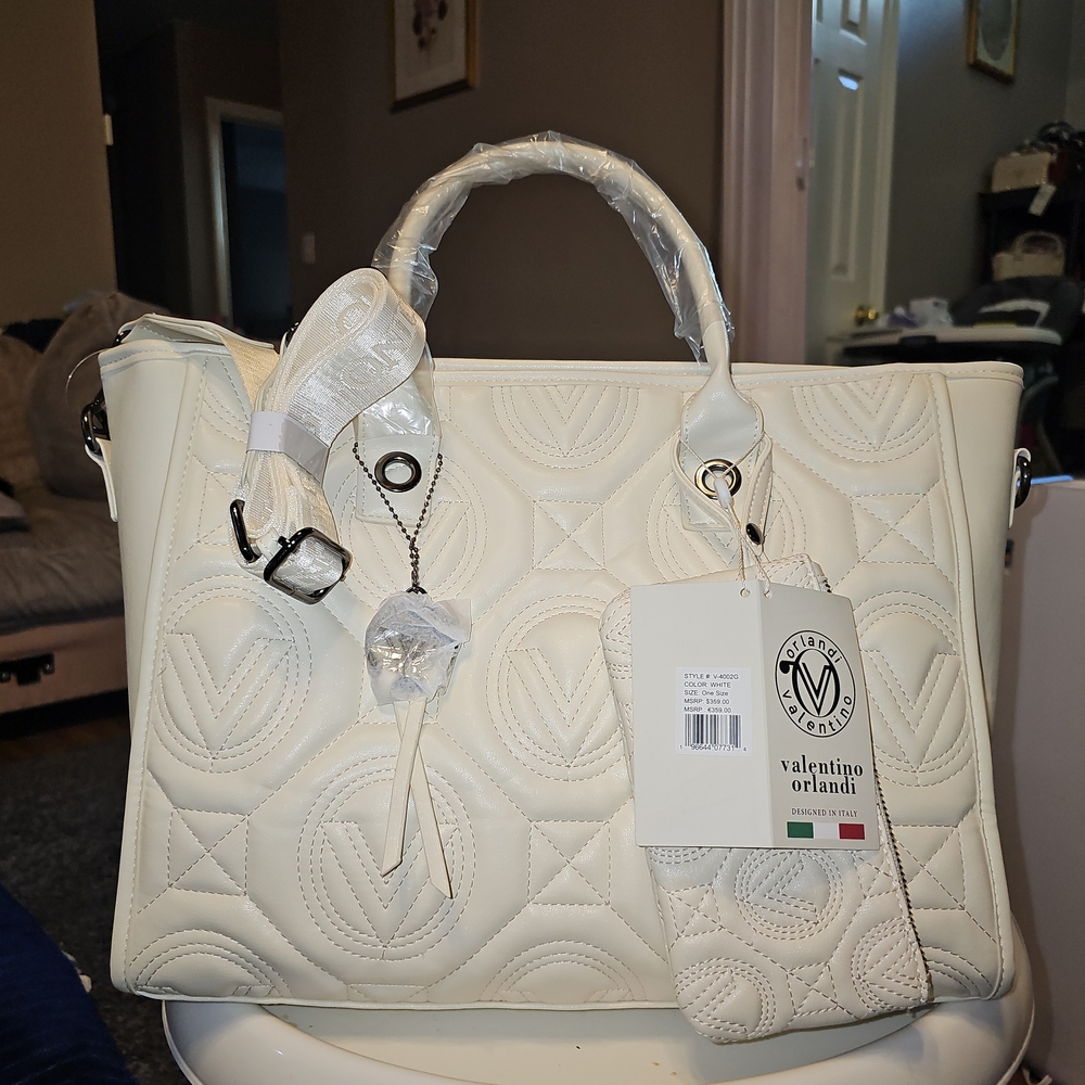 Valentino Orlandi Cream Quilted Tote Bag